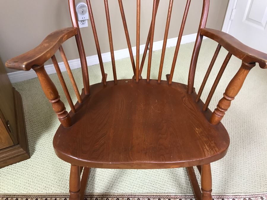 Vintage Wooden Rocking Chair - Note That One Of The Verical Back Supports Is Missing [Photo 4]