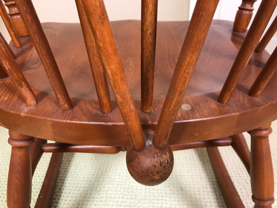 Vintage Wooden Rocking Chair - Note That One Of The Verical Back Supports Is Missing [Photo 10]