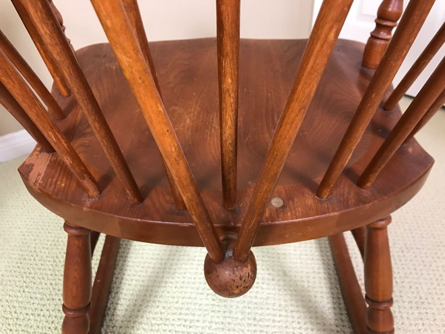 Vintage Wooden Rocking Chair - Note That One Of The Verical Back Supports Is Missing [Photo 12]