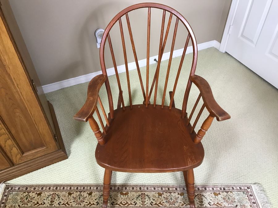 Vintage Wooden Rocking Chair - Note That One Of The Verical Back Supports Is Missing [Photo 3]