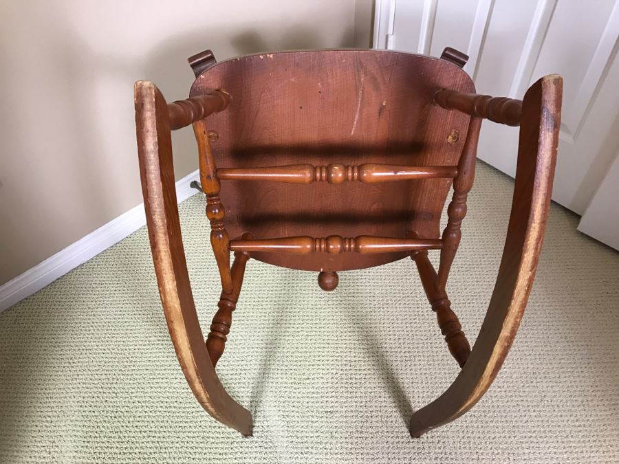 Vintage Wooden Rocking Chair - Note That One Of The Verical Back Supports Is Missing [Photo 13]
