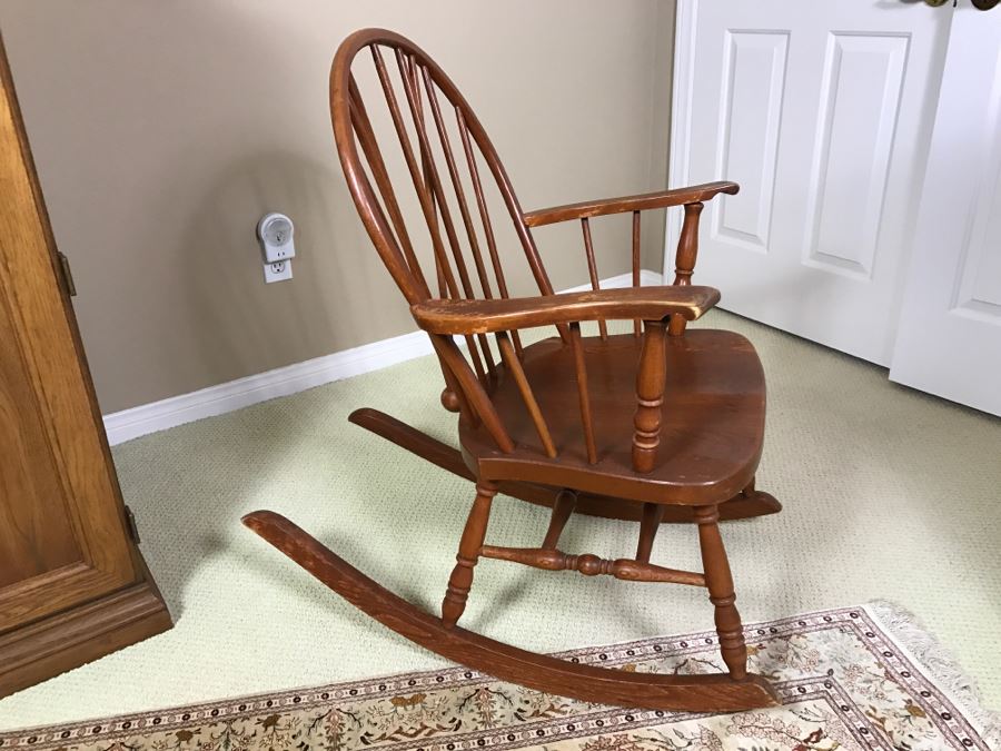 Vintage Wooden Rocking Chair - Note That One Of The Verical Back Supports Is Missing [Photo 1]