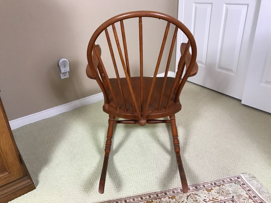 Vintage Wooden Rocking Chair - Note That One Of The Verical Back Supports Is Missing [Photo 9]