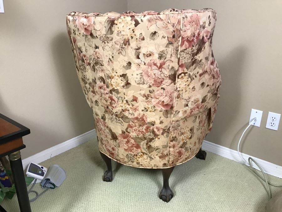 Antique Ball And Claw Wingback Upholstered Chair [Photo 11]