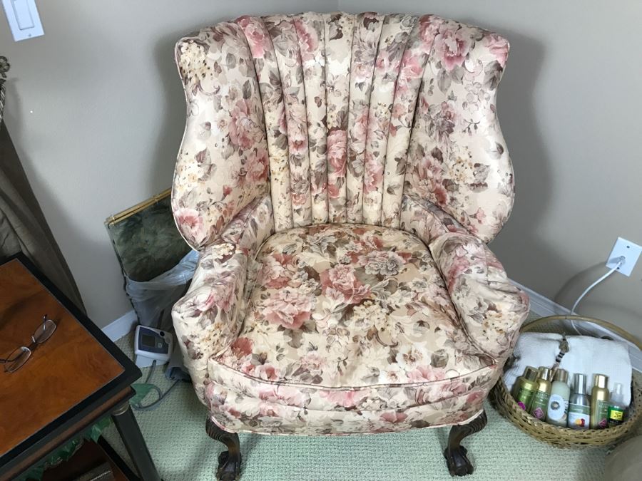 Antique Ball And Claw Wingback Upholstered Chair [Photo 3]