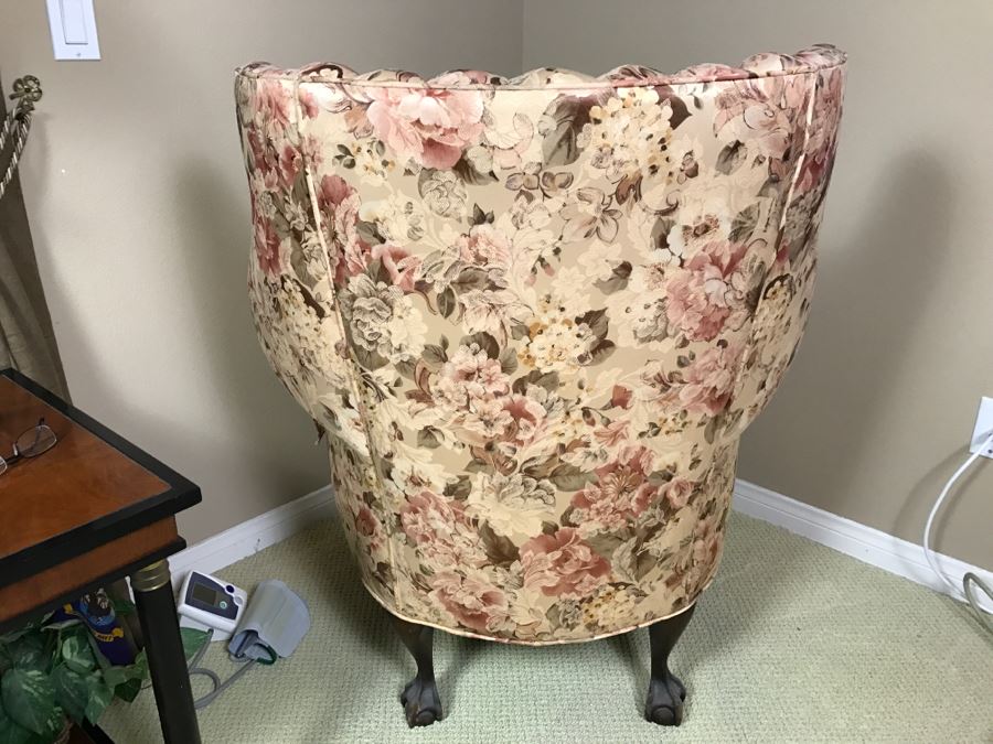 Antique Ball And Claw Wingback Upholstered Chair [Photo 12]