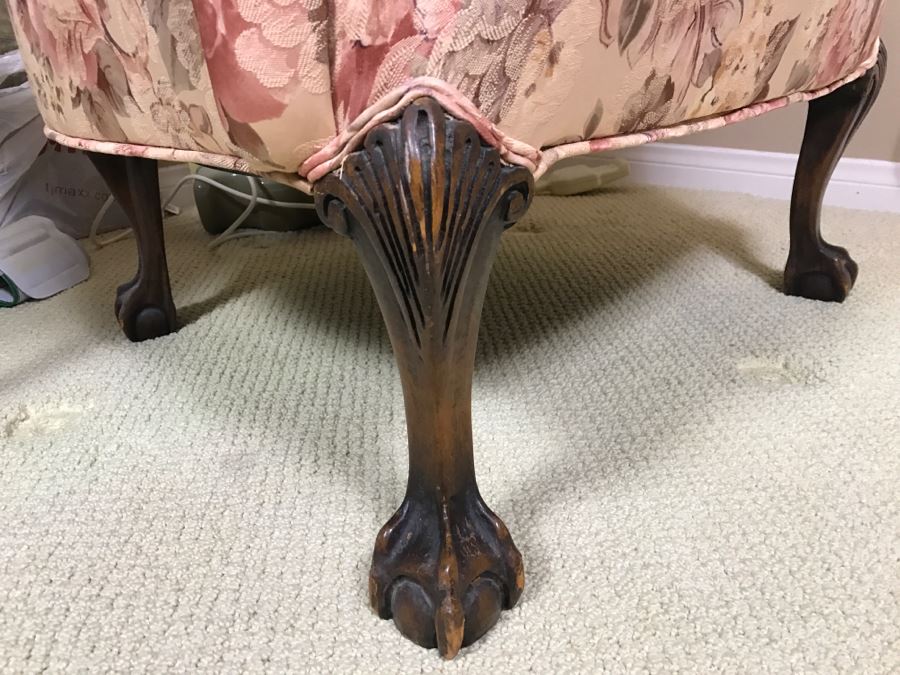Antique Ball And Claw Wingback Upholstered Chair [Photo 8]