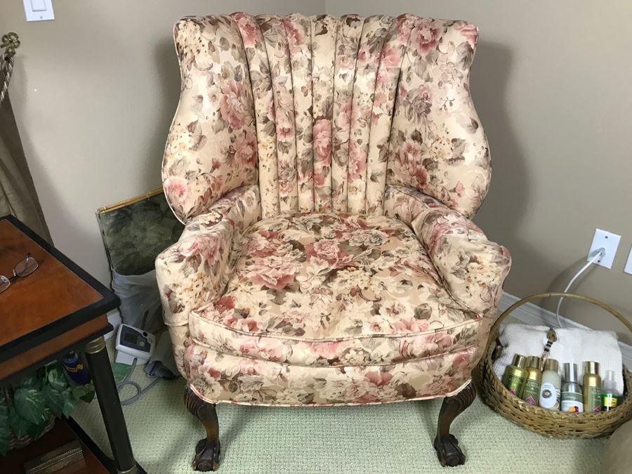 Antique Ball And Claw Wingback Upholstered Chair [Photo 1]