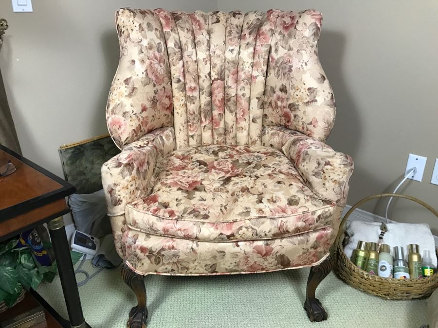 Antique Ball And Claw Wingback Upholstered Chair [Photo 2]