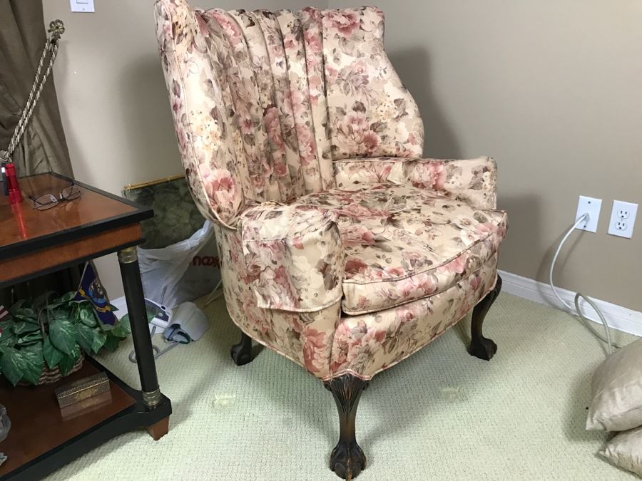 Antique Ball And Claw Wingback Upholstered Chair [Photo 7]