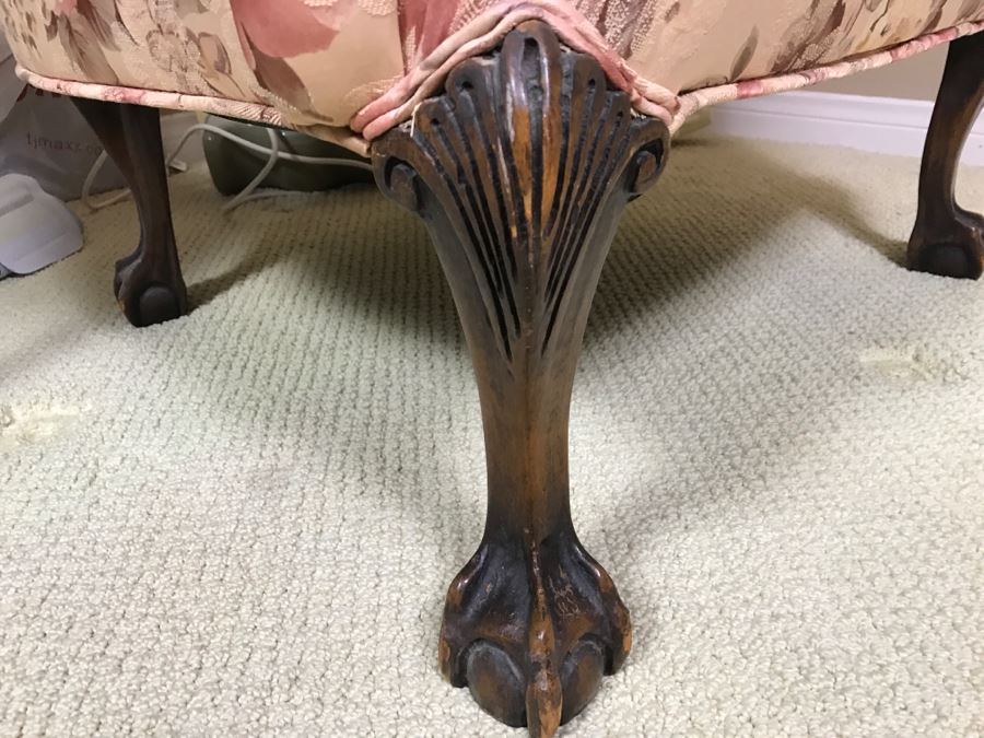 Antique Ball And Claw Wingback Upholstered Chair [Photo 9]