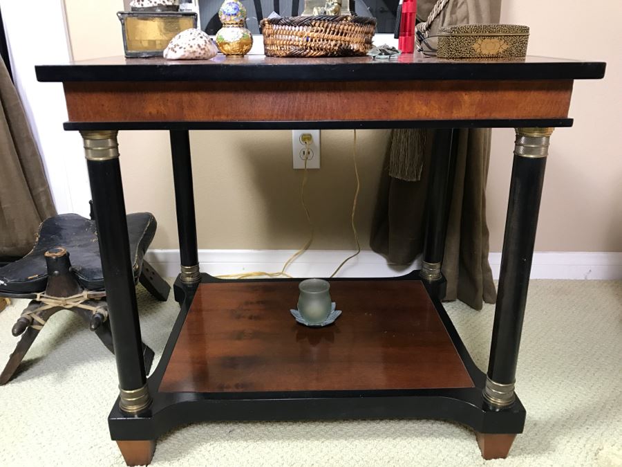 2-Tier Wood And Brass Designer Side Table 25' X 20' X 23.5'H [Photo 3]