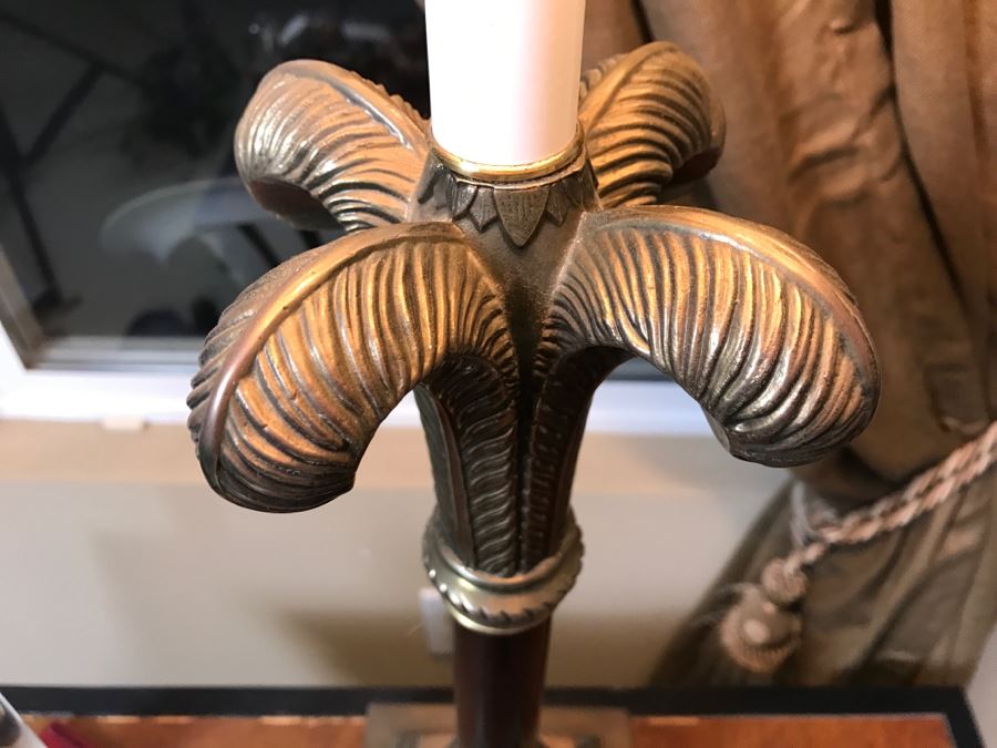 Nice Brass Table Lamp Palm Tree Motif [Photo 3]