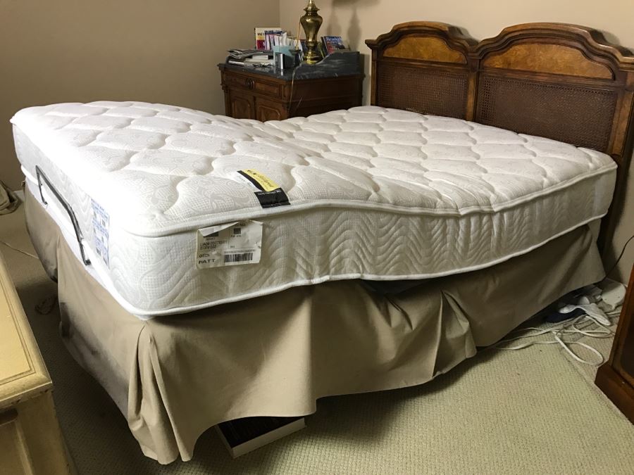 Vintage Queen Size Cane Headboard With Like NEW Simmons Beautyrest Luxury Firm Adjustable Series Mattress With Remote Control Featuring Wave And Vibration Settings - Located Upstairs [Photo 21]