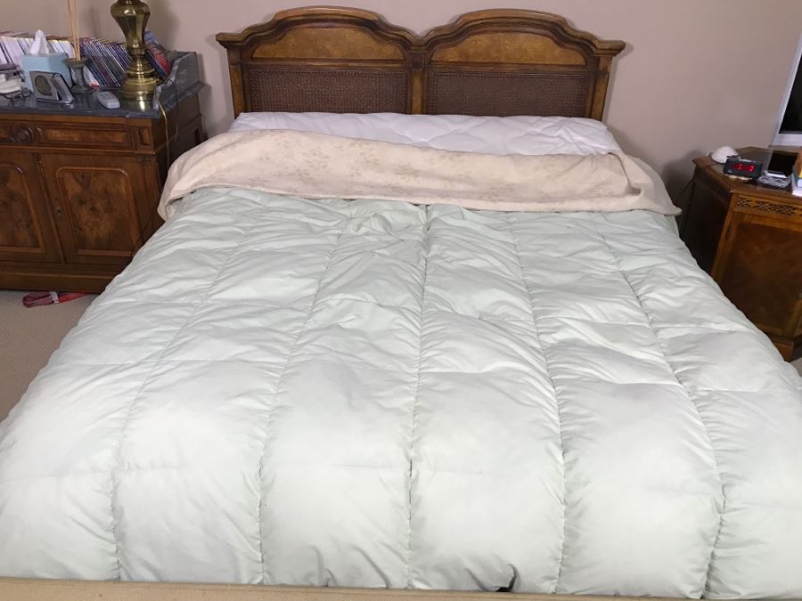 Vintage Queen Size Cane Headboard With Like NEW Simmons Beautyrest Luxury Firm Adjustable Series Mattress With Remote Control Featuring Wave And Vibration Settings - Located Upstairs [Photo 10]