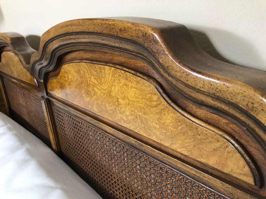 Vintage Queen Size Cane Headboard With Like NEW Simmons Beautyrest Luxury Firm Adjustable Series Mattress With Remote Control Featuring Wave And Vibration Settings - Located Upstairs [Photo 4]