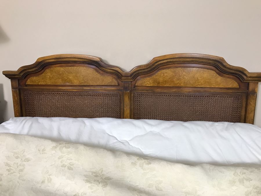 Vintage Queen Size Cane Headboard With Like NEW Simmons Beautyrest