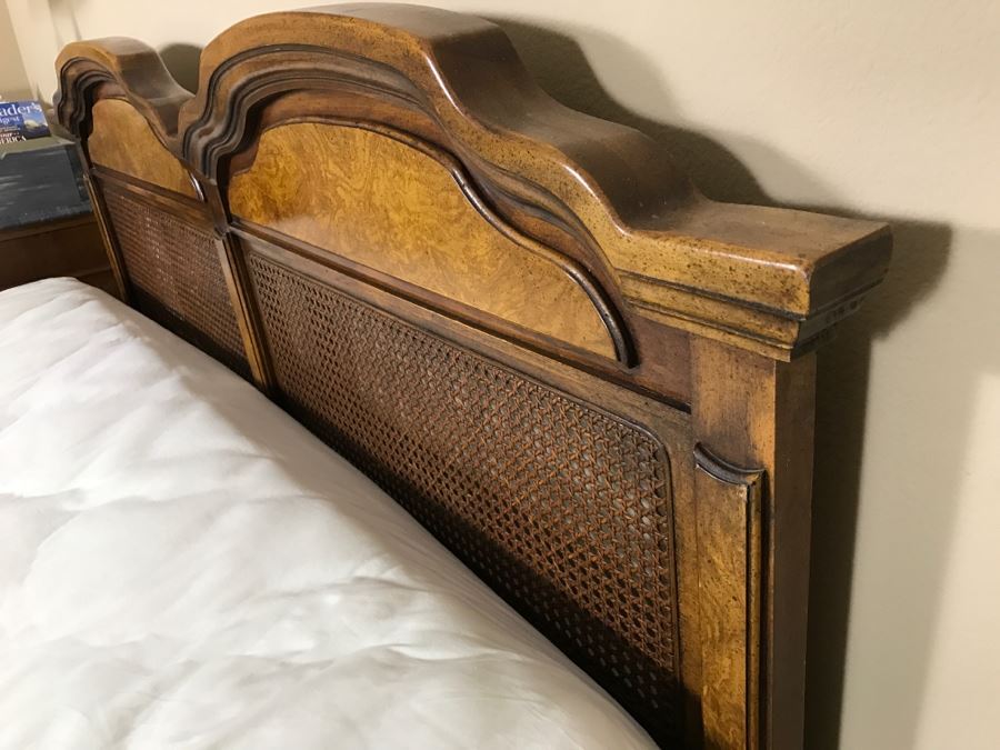 Vintage Queen Size Cane Headboard With Like NEW Simmons Beautyrest