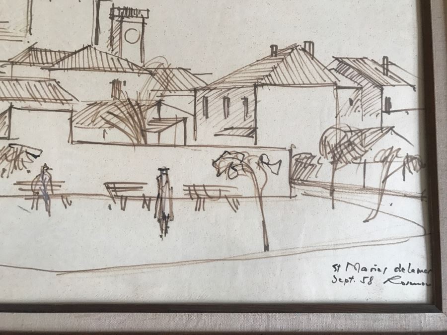 Original Hannes Rosenow Mid-Century Pen And Ink Sketch Sept. 1958 'St Maries De La Mer' Southern France Coast German Painter 1925-2000 [Photo 7]