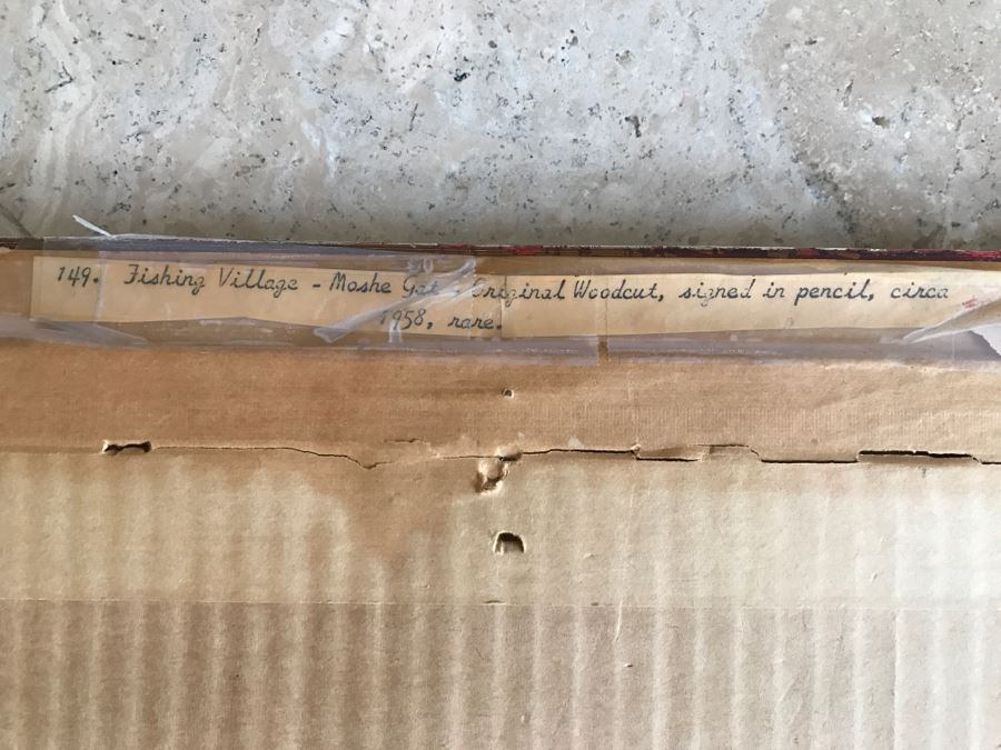 RARE Vintage 1958 Moshe Gat Original Woodcut Signed In Pencil Titled 'Fishing Village' [Photo 17]