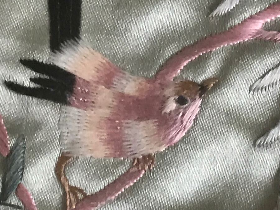 Pair Of Framed Asian Silk Embroidery Of Birds And Flowers Artwork [Photo 12]