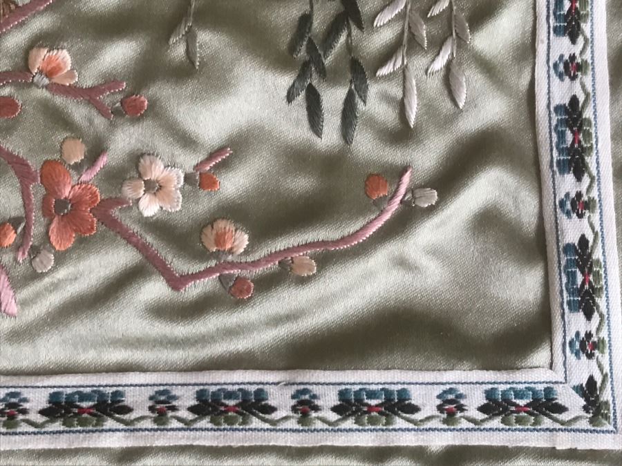 Pair Of Framed Asian Silk Embroidery Of Birds And Flowers Artwork [Photo 8]
