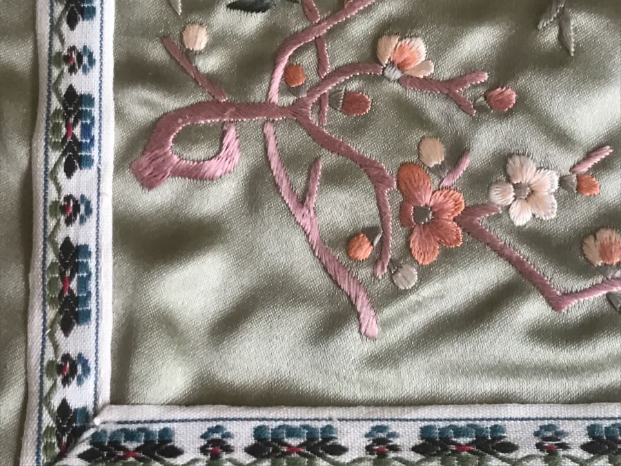 Pair Of Framed Asian Silk Embroidery Of Birds And Flowers Artwork [Photo 7]