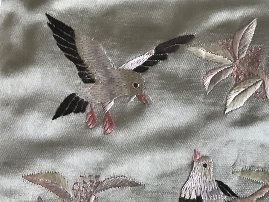 Pair Of Framed Asian Silk Embroidery Of Birds And Flowers Artwork [Photo 14]