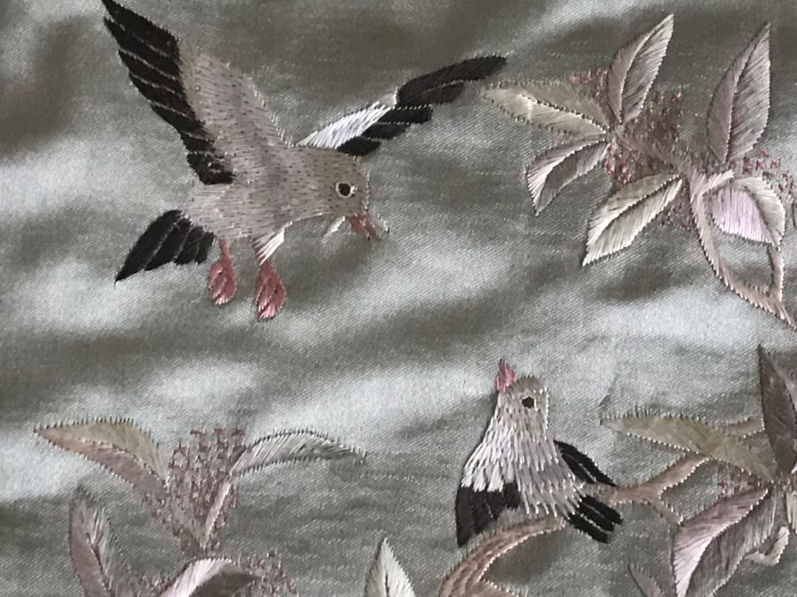 Pair Of Framed Asian Silk Embroidery Of Birds And Flowers Artwork [Photo 19]