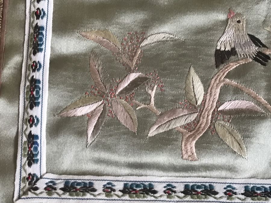 Pair Of Framed Asian Silk Embroidery Of Birds And Flowers Artwork [Photo 16]