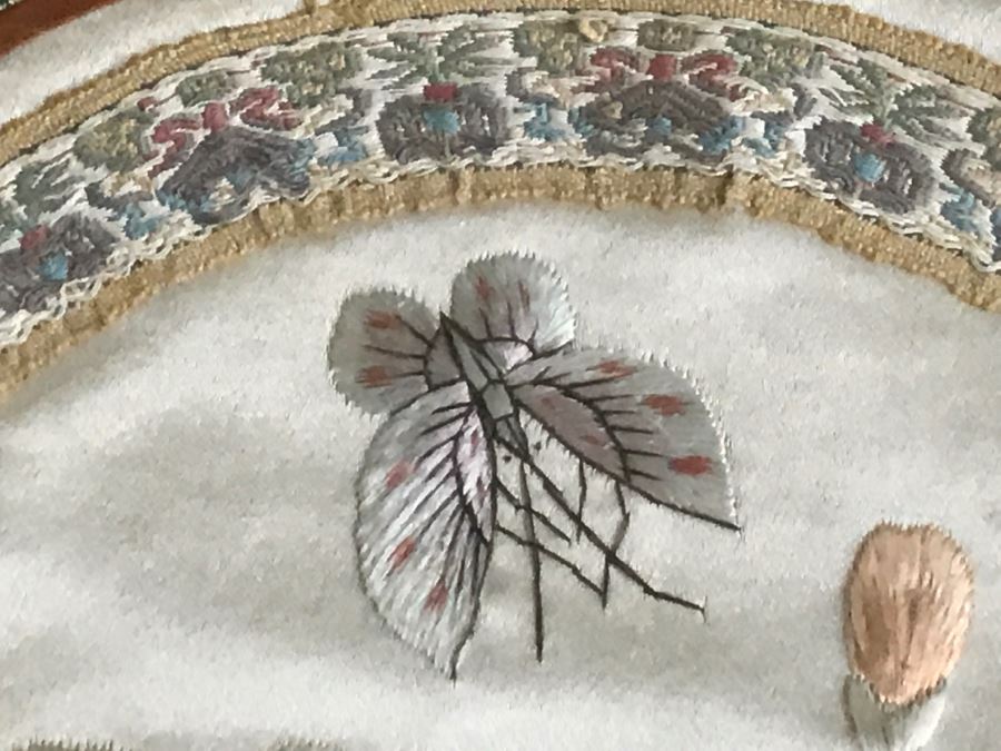 Pair Of Framed Asian Silk Embroidery Of Butterflies And Flowers Artwork [Photo 12]