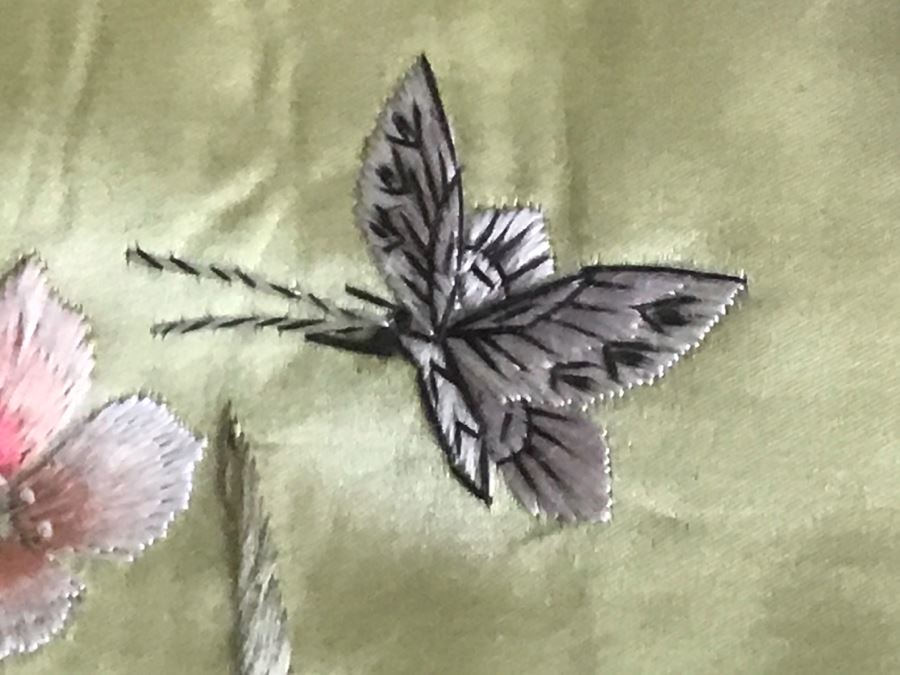 Pair Of Framed Asian Silk Embroidery Of Butterflies And Flowers Artwork [Photo 17]