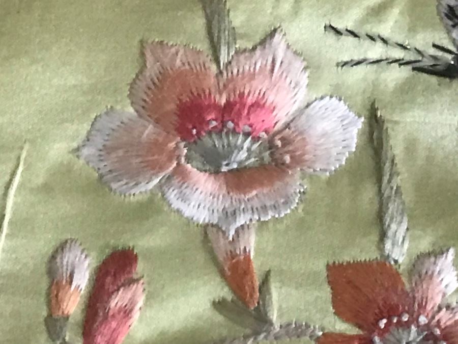 Pair Of Framed Asian Silk Embroidery Of Butterflies And Flowers Artwork [Photo 18]