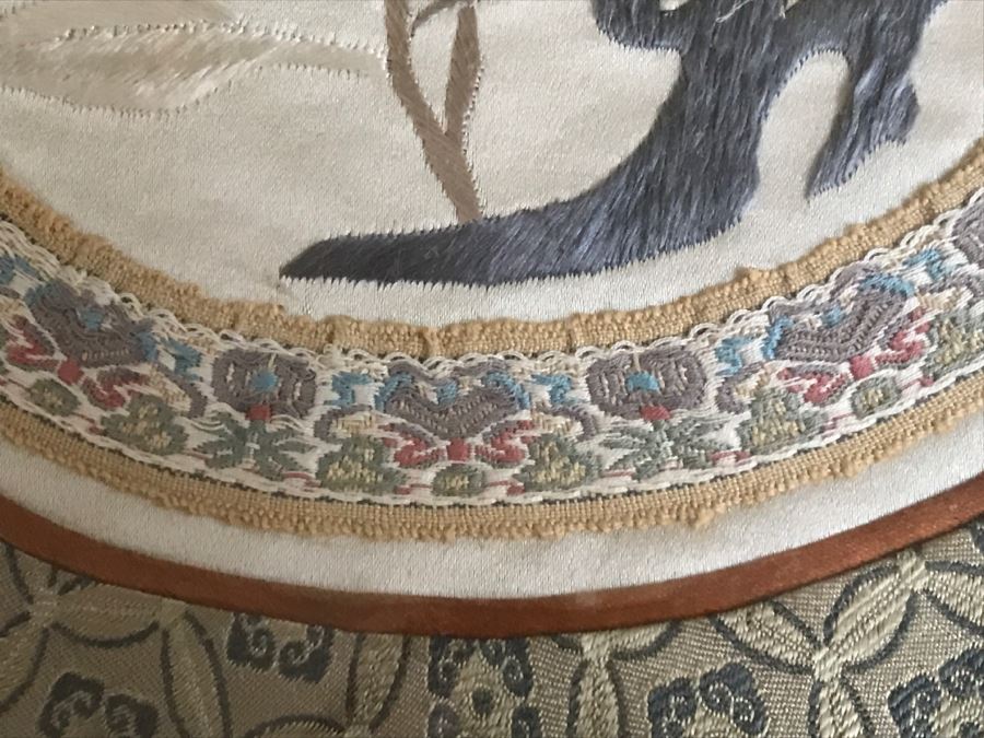 Pair Of Framed Asian Silk Embroidery Of Butterflies And Flowers Artwork [Photo 7]