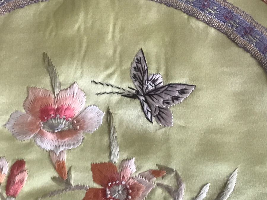 Pair Of Framed Asian Silk Embroidery Of Butterflies And Flowers Artwork [Photo 16]