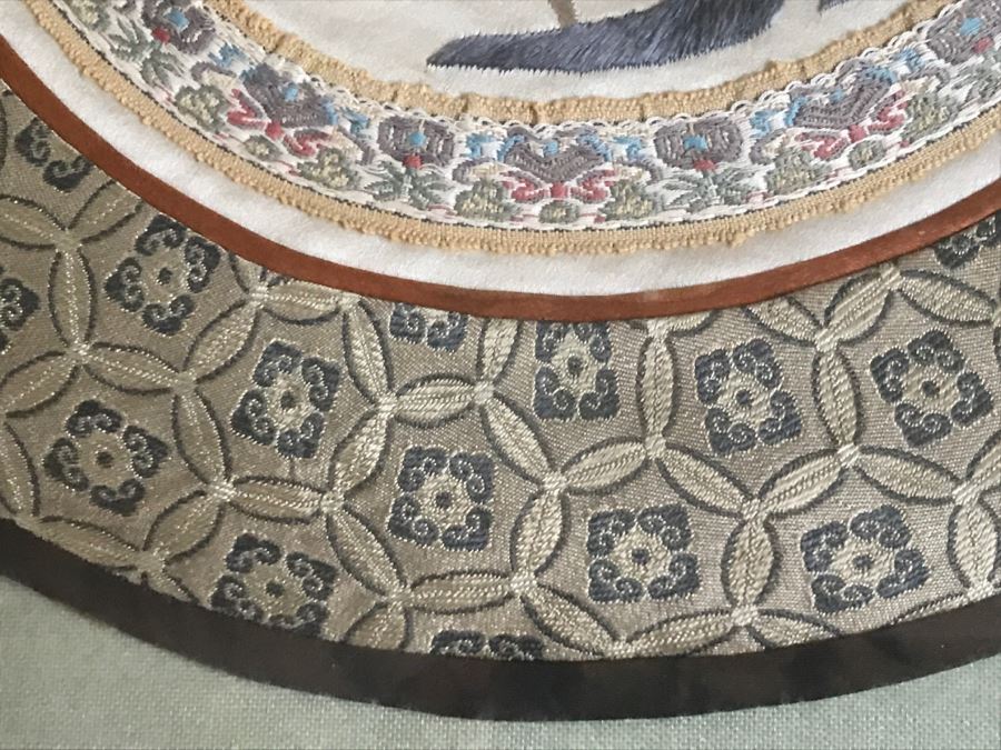 Pair Of Framed Asian Silk Embroidery Of Butterflies And Flowers Artwork [Photo 6]