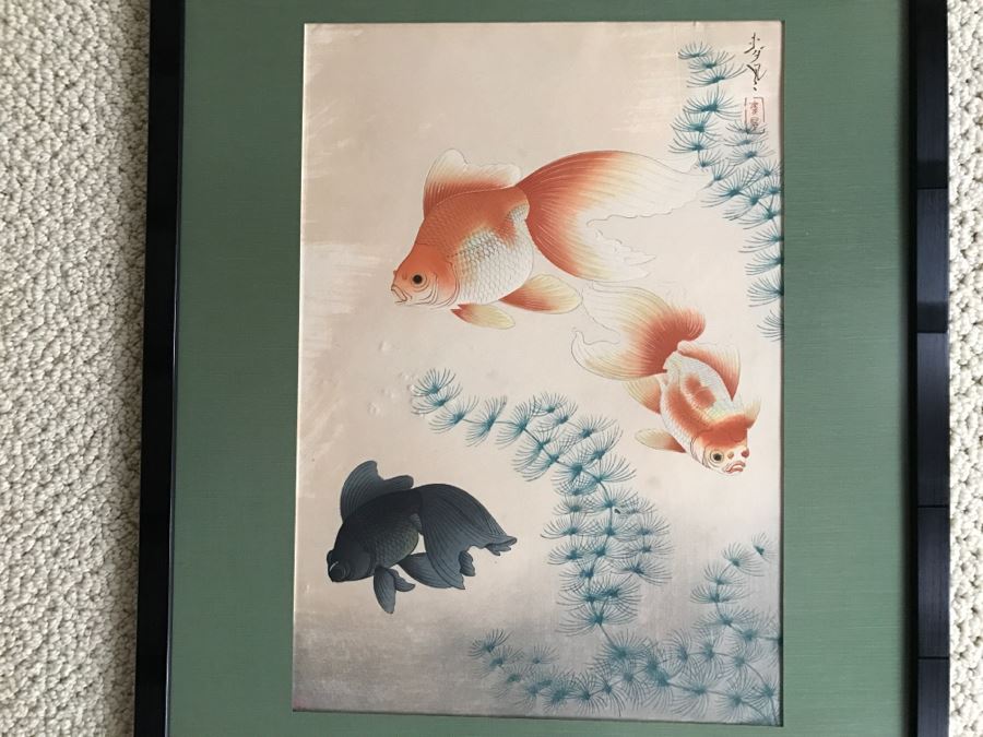 Original Signed Japaneses Painting Of Koi Fish