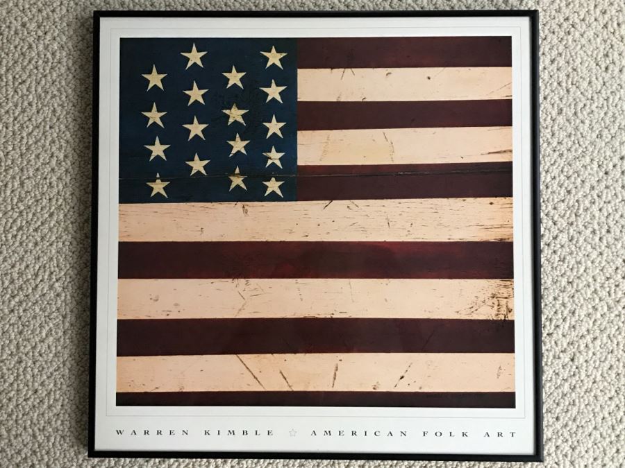 Framed Print Of Warren Kimble American Folk Art Flag