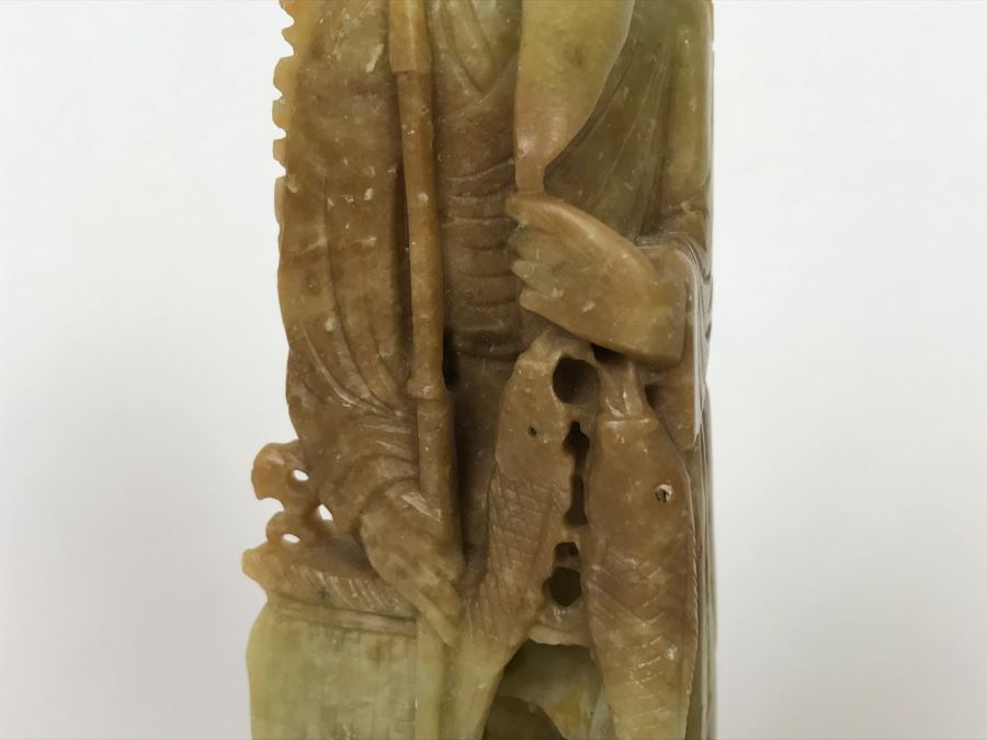 Vintage Asian Soapstone Carving Of Elder Fisherman [Photo 7]
