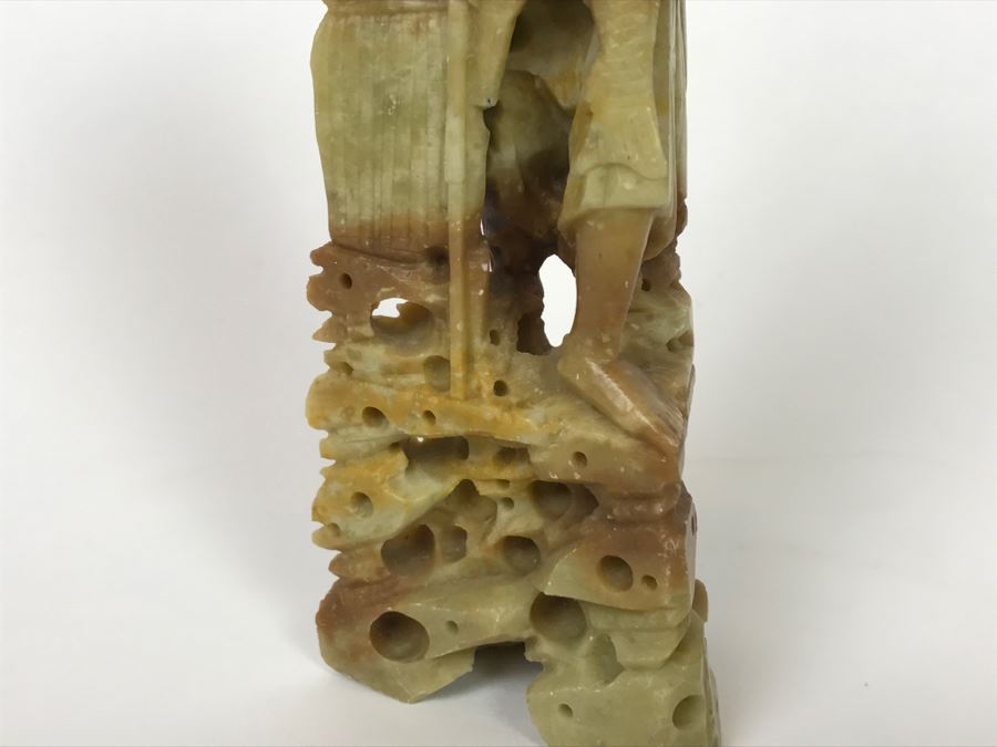 Vintage Asian Soapstone Carving Of Elder Fisherman [Photo 8]