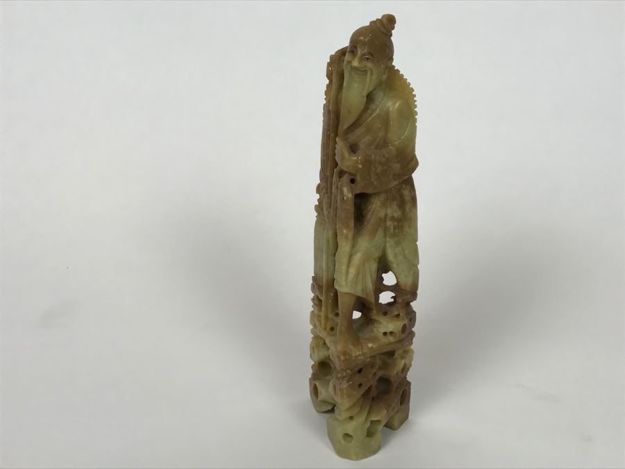 Vintage Asian Soapstone Carving Of Elder Fisherman [Photo 11]
