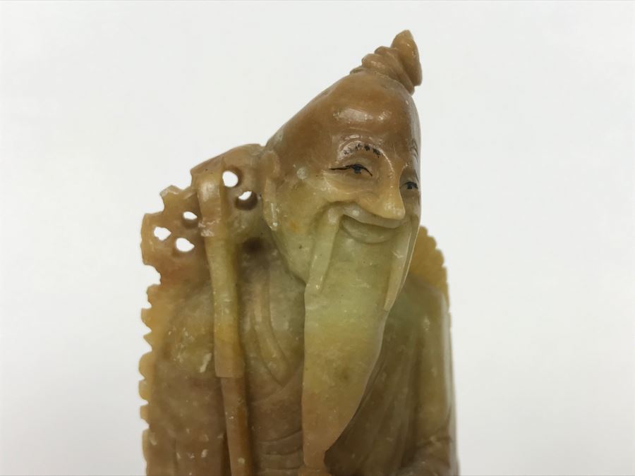 Vintage Asian Soapstone Carving Of Elder Fisherman [Photo 4]