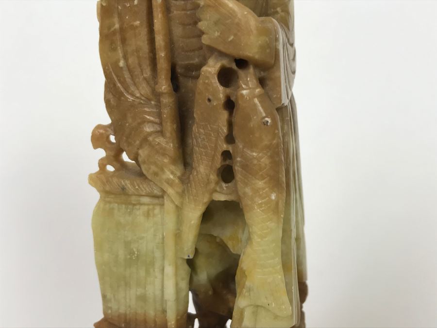 Vintage Asian Soapstone Carving Of Elder Fisherman [Photo 6]