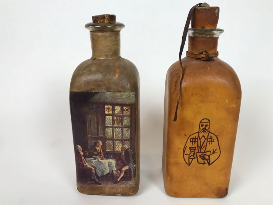 Pair Of Leather Bound Liquor Decanters [Photo 2]