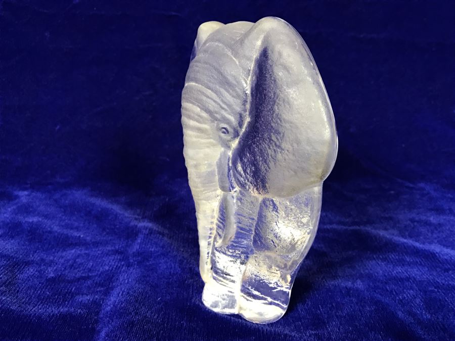Mats Jonasson Swedish Art Crystal Elephant Figurine Sculpture Paper Weight Signed [Photo 5]