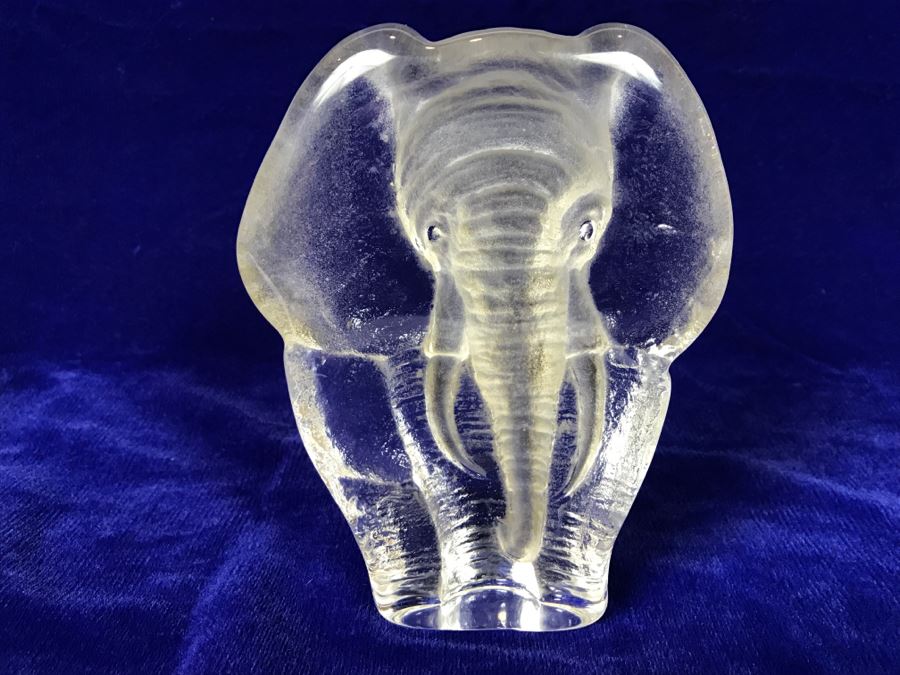 Mats Jonasson Swedish Art Crystal Elephant Figurine Sculpture Paper Weight Signed [Photo 6]
