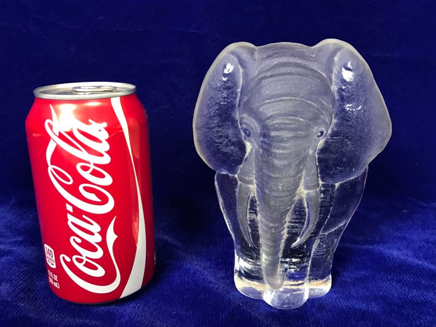 Mats Jonasson Swedish Art Crystal Elephant Figurine Sculpture Paper Weight Signed [Photo 4]