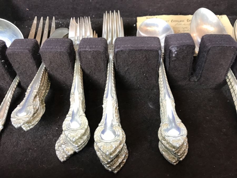 GORHAM English Gadroon Sterling Silver Flatware Set Apx Service For 8 With Gorham Silverware Chest - 1,735g Not Including Knives [Photo 8]