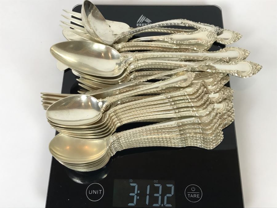 GORHAM English Gadroon Sterling Silver Flatware Set Apx Service For 8 With Gorham Silverware Chest - 1,735g Not Including Knives [Photo 29]