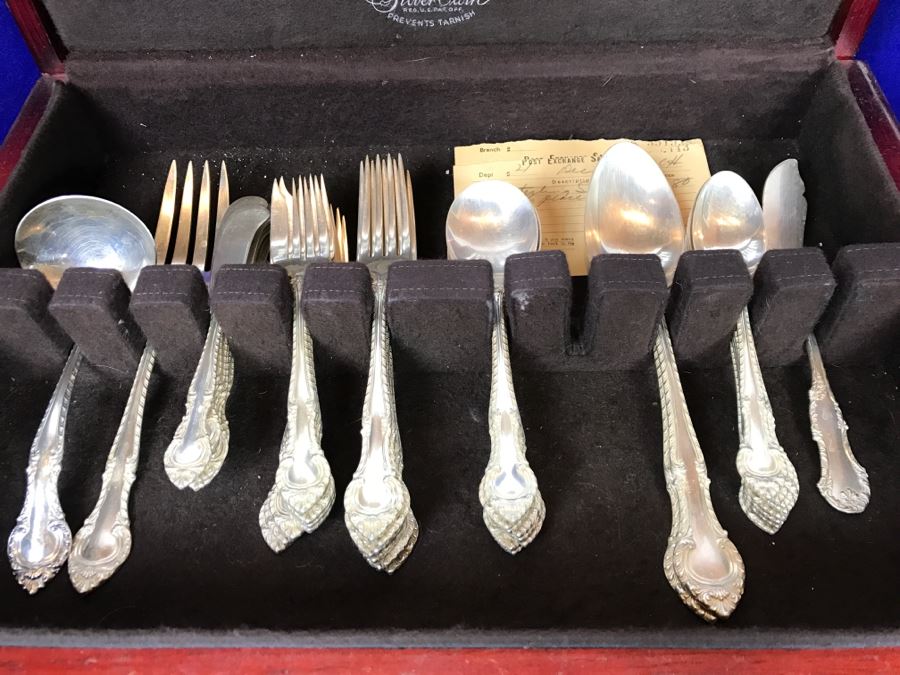 GORHAM English Gadroon Sterling Silver Flatware Set Apx Service For 8 With Gorham Silverware Chest - 1,735g Not Including Knives [Photo 6]